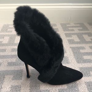 Manolo Blahnik fur trim suede ankle booties